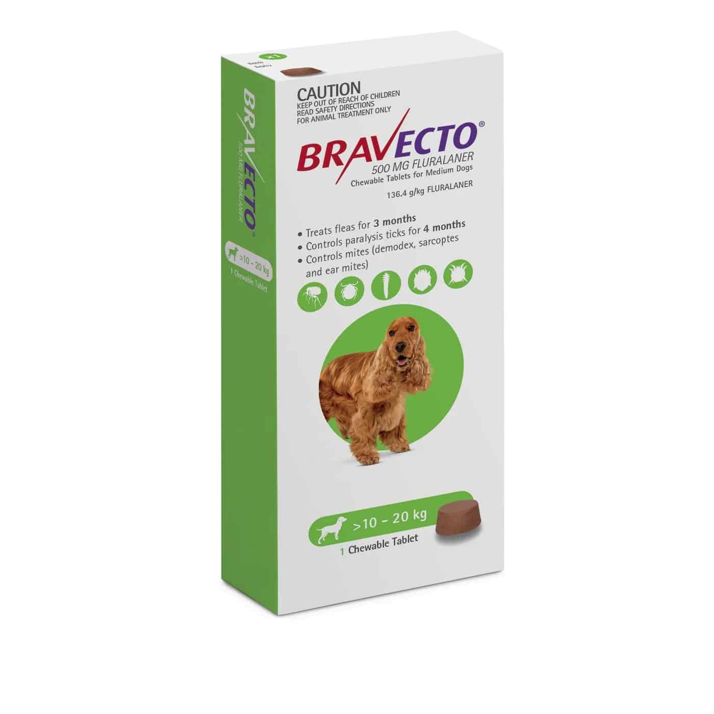 Bravecto Chews For Medium Dogs 10Kg - 20Kg (Green) One