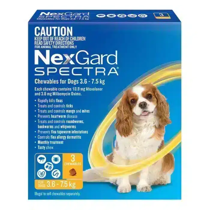 NexGard Spectra Small Dog 3.6 to 7.5kg (Yellow) 3 Pack