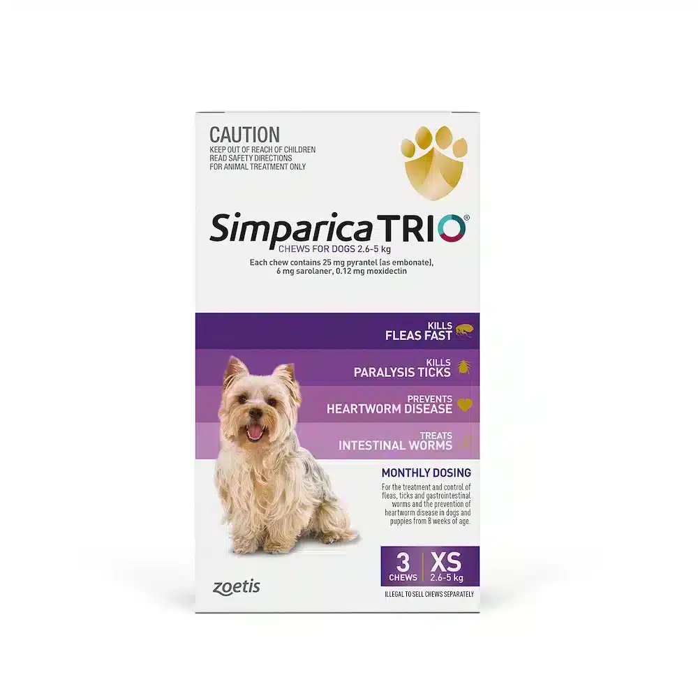 Simparica TRIO Purple For Extra Small Dogs (2.6-5kg) 3 Pack