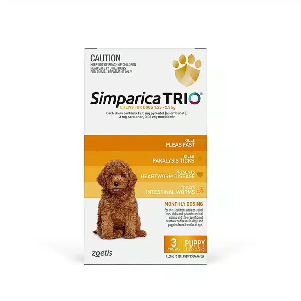 Simparica TRIO Yellow For Puppies (1.3-2.5kg) 3 Pack
