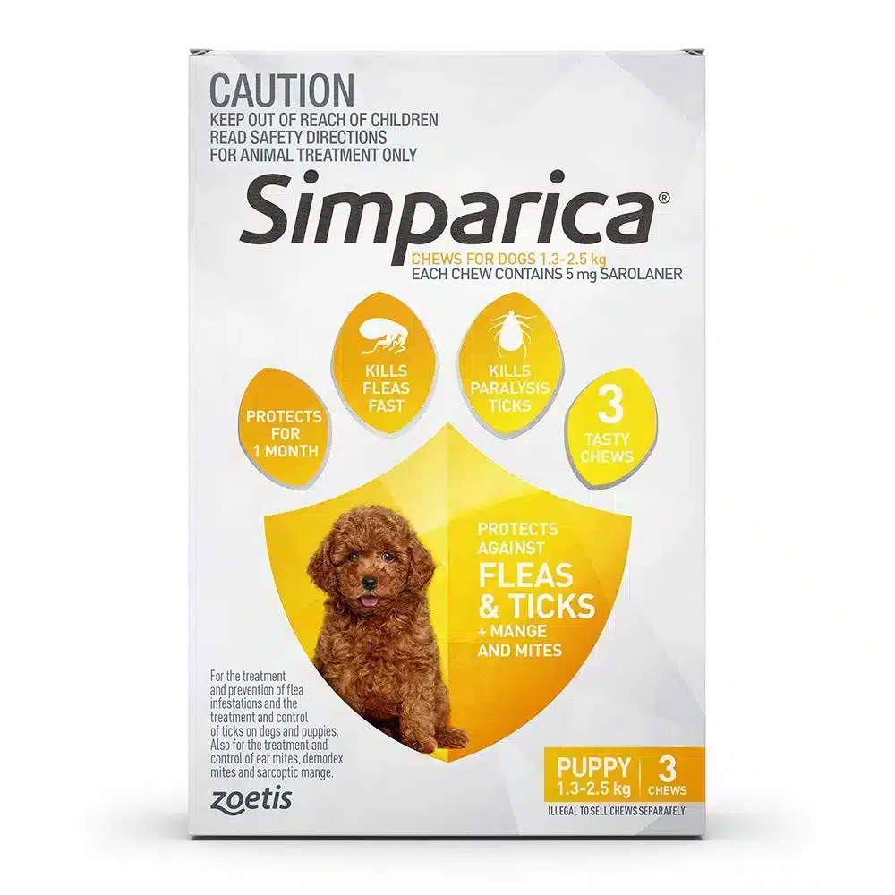 Simparica Yellow For Puppies (1.25-2.5kg) 3 Pack