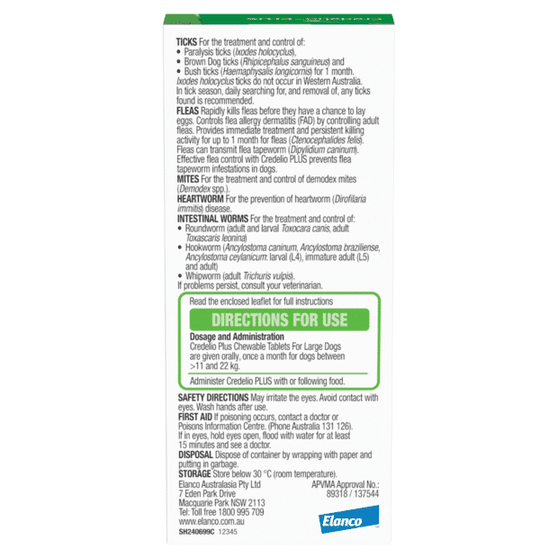 Credelio Plus Large Dog 11.1 - 22kg Green 6 Packs