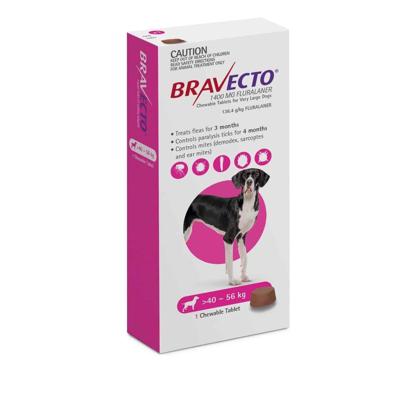 Bravecto Chews For Extra Large Dogs 40Kg - 56Kg (Pink) One