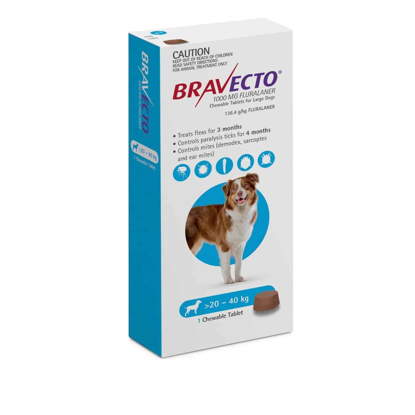 Bravecto Chews For Large Dogs 20Kg - 40Kg (Blue) One