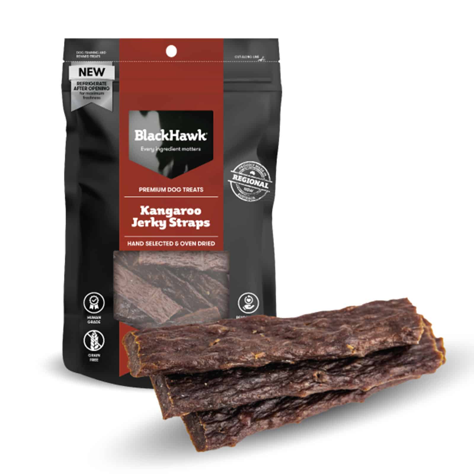 Black Hawk Kangaroo Jerky Strap Treats - 100g