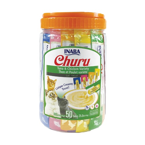 Inaba Churu Puree Cat Treats - Tuna and Chicken Variety 50 Pack